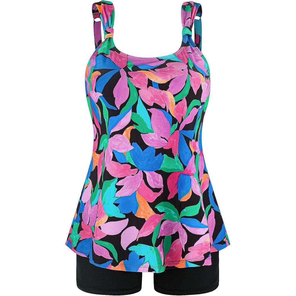image:imageOcean Blues Womens Tankini Swimsuits Two Piece Bathing Suits Loose Fit Tank Top with BoyshortsColorful Leaves