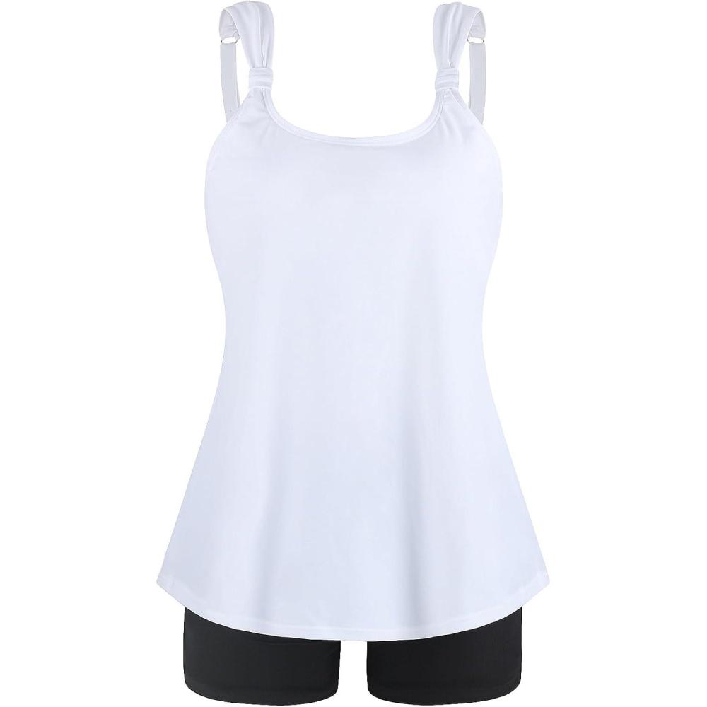 image:imageOcean Blues Womens Tankini Swimsuits Two Piece Bathing Suits Loose Fit Tank Top with BoyshortsWhite