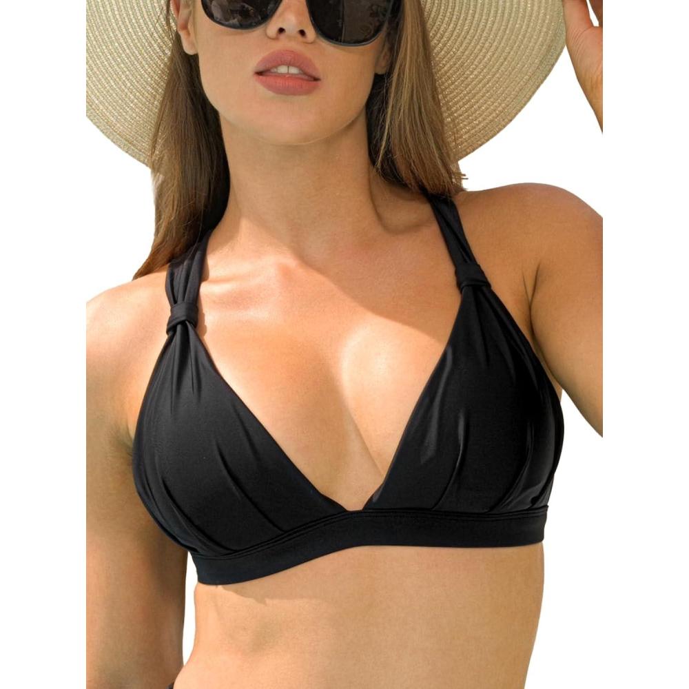image:imageOcean Blues Womens Triangle Bikini Top VNeck Swimsuit TopBlack