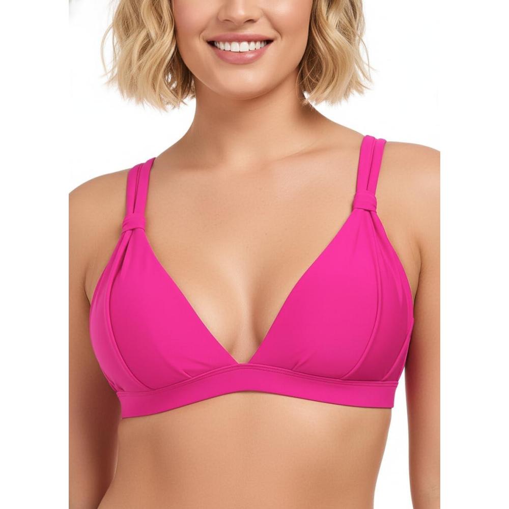 image:imageOcean Blues Womens Triangle Bikini Top VNeck Swimsuit TopHot Pink