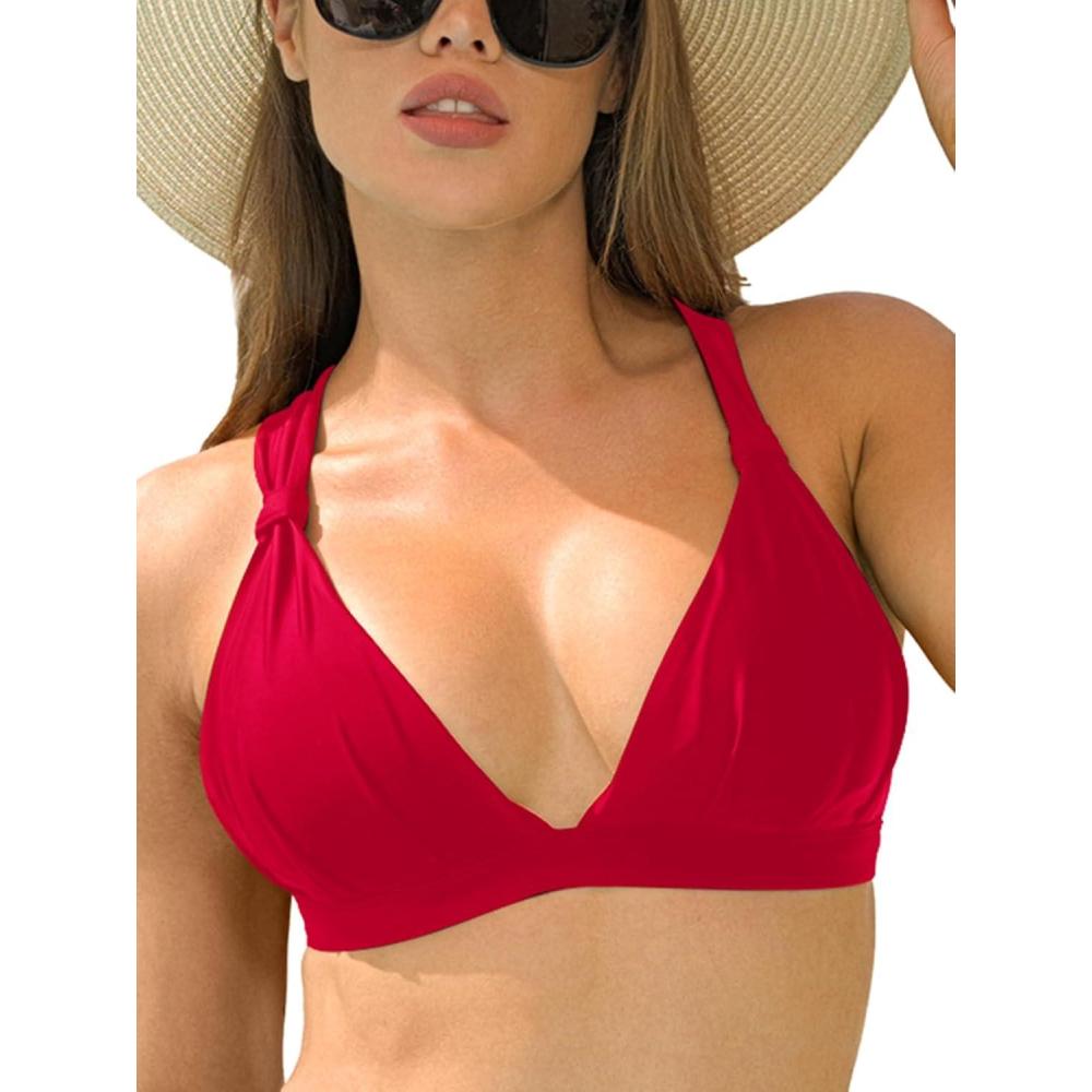 image:imageOcean Blues Womens Triangle Bikini Top VNeck Swimsuit TopRed