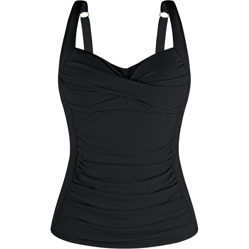 image:imageOcean Blues Womens Tummy Control Tankini Top with Twist Front WireFree Molded Cups Swim TopBlack