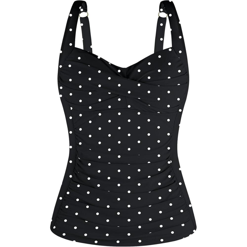 image:imageOcean Blues Womens Tummy Control Tankini Top with Twist Front WireFree Molded Cups Swim TopBlack Polka Dot