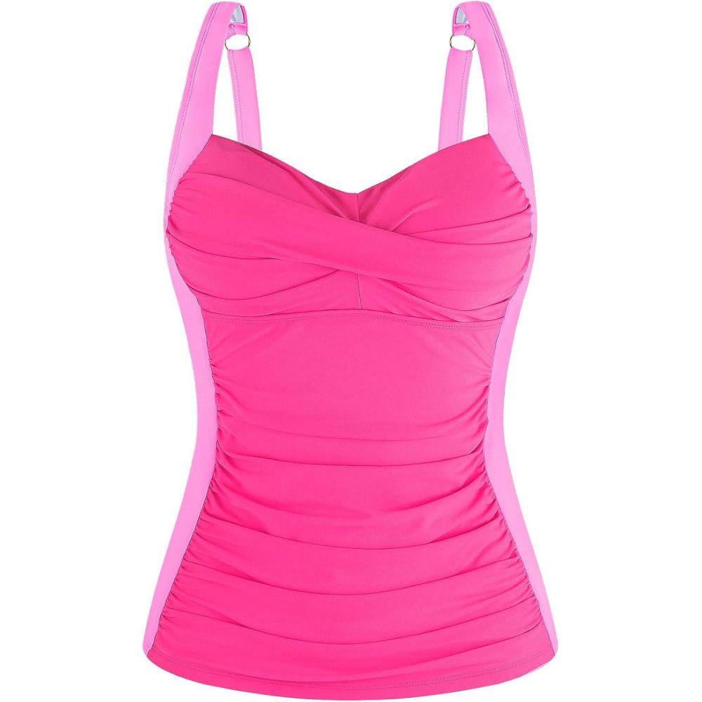 image:imageOcean Blues Womens Tummy Control Tankini Top with Twist Front WireFree Molded Cups Swim TopHot Pinkpurple