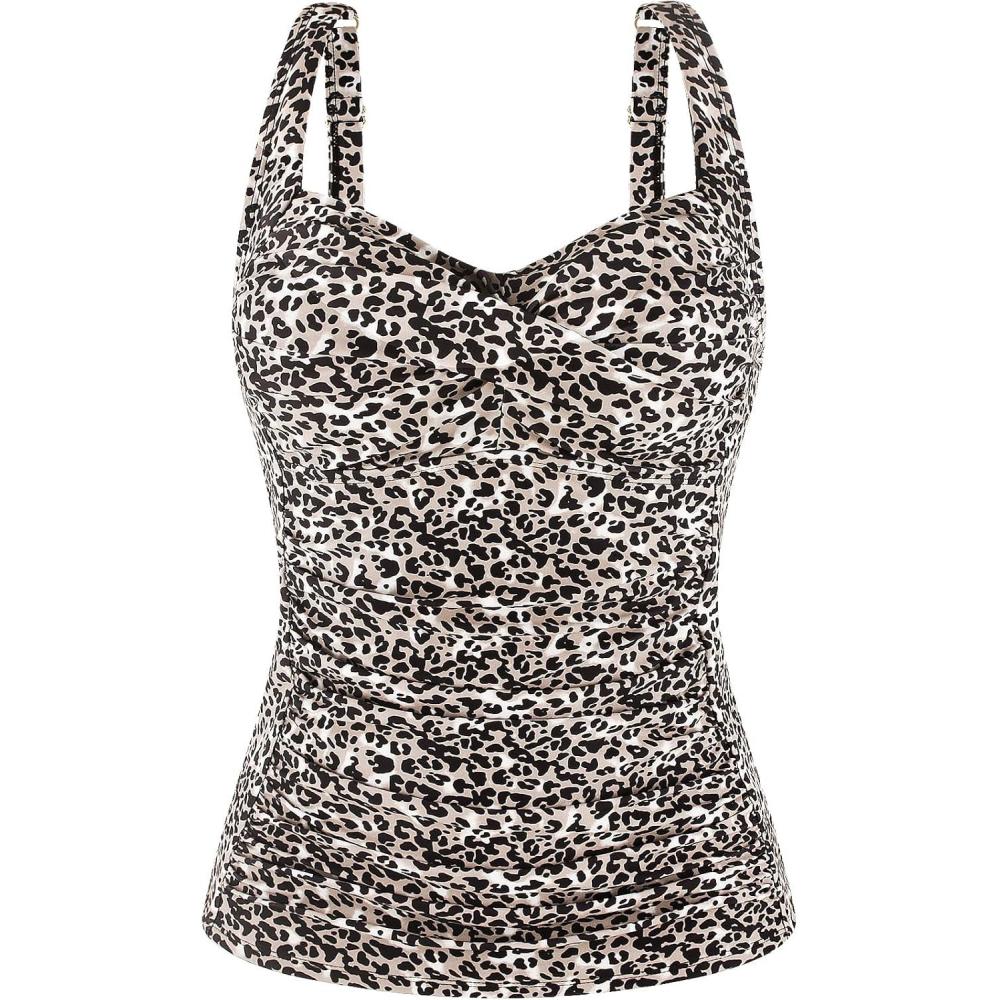 image:imageOcean Blues Womens Tummy Control Tankini Top with Twist Front WireFree Molded Cups Swim TopLeopard