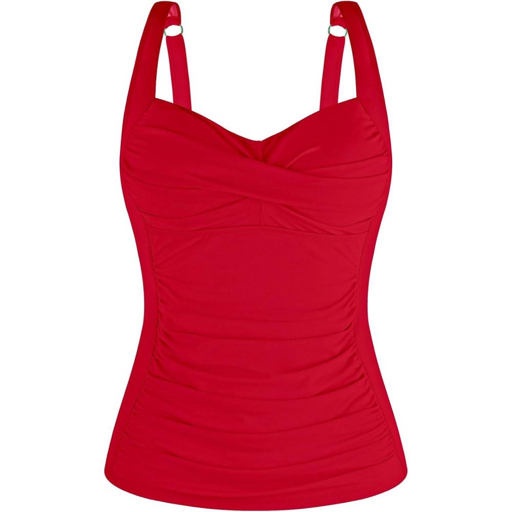 image:imageOcean Blues Womens Tummy Control Tankini Top with Twist Front WireFree Molded Cups Swim TopRed