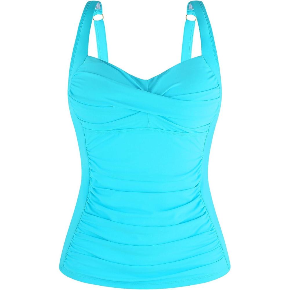 image:imageOcean Blues Womens Tummy Control Tankini Top with Twist Front WireFree Molded Cups Swim TopSky Blue
