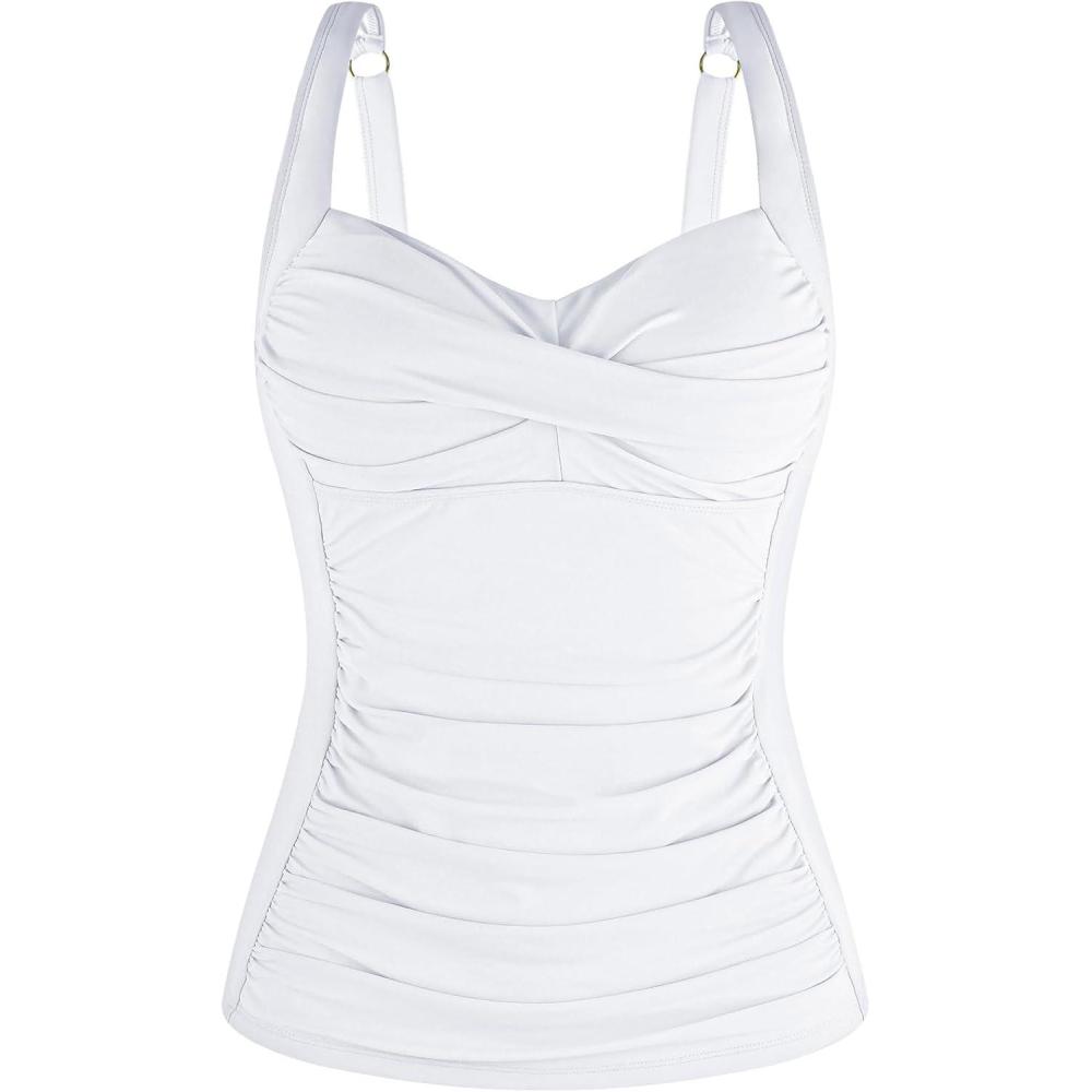 image:imageOcean Blues Womens Tummy Control Tankini Top with Twist Front WireFree Molded Cups Swim TopWhite