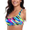 Ocean Blues Women’s Bandeau Bikini Top Padded Swimsuit Top with Adjustable Straps(Neon Striped)