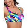 Ocean Blues Women’s Bandeau Bikini Top Padded Swimsuit Top with Adjustable Straps(Neon Striped)