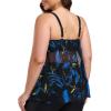 Ocean Blues Women’s Mesh Tankini Top Blouson Tankini Bathing Suit Top Loose Fit Swimsuit(Feather Print)