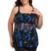 Ocean Blues Women’s Mesh Tankini Top Blouson Tankini Bathing Suit Top Loose Fit Swimsuit(Feather Print)
