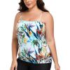 Ocean Blues Women’s Plus Size Bandeau Tankini Top Only Loose-Fitting Swimsuit(Leaf Print)