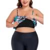 Ocean Blues Women’s Plus Size Bandeau Tankini Top Only Loose-Fitting Swimsuit(Leaf Print Coconut Tree)