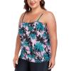 Ocean Blues Women’s Plus Size Bandeau Tankini Top Only Loose-Fitting Swimsuit(Leaf Print Coconut Tree)