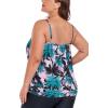 Ocean Blues Women’s Plus Size Bandeau Tankini Top Only Loose-Fitting Swimsuit(Leaf Print Coconut Tree)