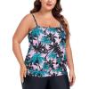 Ocean Blues Women’s Plus Size Bandeau Tankini Top Only Loose-Fitting Swimsuit(Leaf Print Coconut Tree)