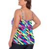 Ocean Blues Women’s Plus Size Bandeau Tankini Top Only Loose-Fitting Swimsuit(Neon Striped)