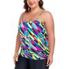 Ocean Blues Women’s Plus Size Bandeau Tankini Top Only Loose-Fitting Swimsuit(Neon Striped)