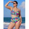 Ocean Blues Women’s Plus Size Bikini Top Twist Front Molded Bathing Suit Top(Neon Striped)