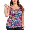 Ocean Blues Women’s Plus Size Tankini Top Only Loose Fit Blouson Tankini Bathing Suit Top(Animal Print)