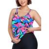 Ocean Blues Women’s Plus Size Tankini Top Only Loose Fit Blouson Tankini Bathing Suit Top(Colorful Leaves)