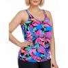 Ocean Blues Women’s Plus Size Tankini Top Only Loose Fit Blouson Tankini Bathing Suit Top(Colorful Leaves)