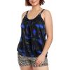 Ocean Blues Women’s Plus Size Tankini Top Only Loose Fit Blouson Tankini Bathing Suit Top(Feather Print)