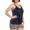 Ocean Blues Women’s Plus Size Tankini Top Only Loose Fit Blouson Tankini Bathing Suit Top(Feather Print)