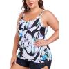 Ocean Blues Women’s Plus Size Tankini Top Only Loose Fit Blouson Tankini Bathing Suit Top(Floral Print)