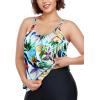 Ocean Blues Women’s Plus Size Tankini Top Only Loose Fit Blouson Tankini Bathing Suit Top(Leaf Print)