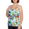 Ocean Blues Women’s Plus Size Tankini Top Only Loose Fit Blouson Tankini Bathing Suit Top(Leaf Print)