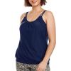 Ocean Blues Women’s Plus Size Tankini Top Only Loose Fit Blouson Tankini Bathing Suit Top(Navy Blue)
