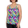 Ocean Blues Women’s Plus Size Tankini Top Only Loose Fit Blouson Tankini Bathing Suit Top(Neon Striped)