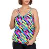 Ocean Blues Women’s Plus Size Tankini Top Only Loose Fit Blouson Tankini Bathing Suit Top(Neon Striped)