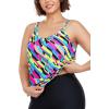 Ocean Blues Women’s Plus Size Tankini Top Only Loose Fit Blouson Tankini Bathing Suit Top(Neon Striped)