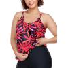 Ocean Blues Women’s Plus Size Tankini Top Only Loose Fit Blouson Tankini Bathing Suit Top(Red Leaves)
