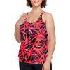 Ocean Blues Women’s Plus Size Tankini Top Only Loose Fit Blouson Tankini Bathing Suit Top(Red Leaves)