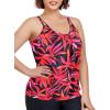 Ocean Blues Women’s Plus Size Tankini Top Only Loose Fit Blouson Tankini Bathing Suit Top(Red Leaves)