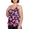 Ocean Blues Women’s Plus Size Tankini Top Only Loose Fit Blouson Tankini Bathing Suit Top(Rose Redbud)