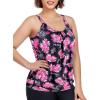 Ocean Blues Women’s Plus Size Tankini Top Only Loose Fit Blouson Tankini Bathing Suit Top(Rose Redbud)