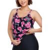 Ocean Blues Women’s Plus Size Tankini Top Only Loose Fit Blouson Tankini Bathing Suit Top(Rose Redbud)