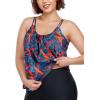 Ocean Blues Women’s Plus Size Tankini Top Only Loose Fit Blouson Tankini Bathing Suit Top(Strelitzia)