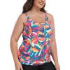 Ocean Blues Women’s Plus Size Tankini Top Only Loose Fit Blouson Tankini Bathing Suit Top(Tropical Leaves)