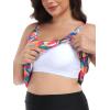 Ocean Blues Women’s Plus Size Tankini Top Only Loose Fit Blouson Tankini Bathing Suit Top(Tropical Leaves)