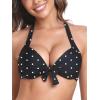 Ocean Blues Women’s Push Up Bikini Top Halter Swimsuit Top(Black Polka Dot)