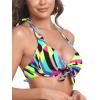 Ocean Blues Women’s Push Up Bikini Top Halter Swimsuit Top(Neon Striped)