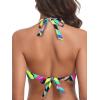 Ocean Blues Women’s Push Up Bikini Top Halter Swimsuit Top(Neon Striped)
