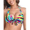 Ocean Blues Women’s Push Up Bikini Top Halter Swimsuit Top(Neon Striped)