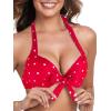 Ocean Blues Women’s Push Up Bikini Top Halter Swimsuit Top(Red Polka Dot)